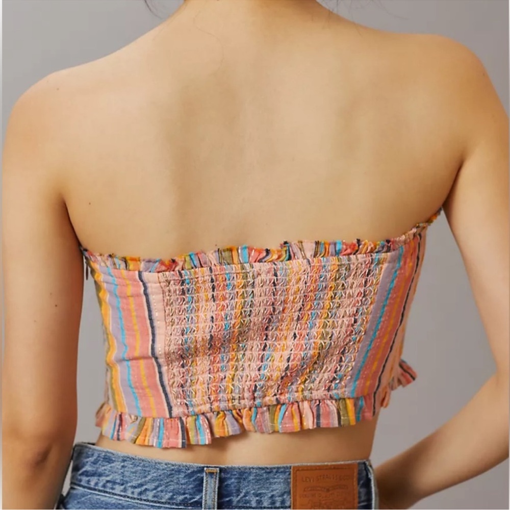 Anthropologie Pilcro Rainbow Strapless Smocked Crop Tube Top - Picture 3 of 8